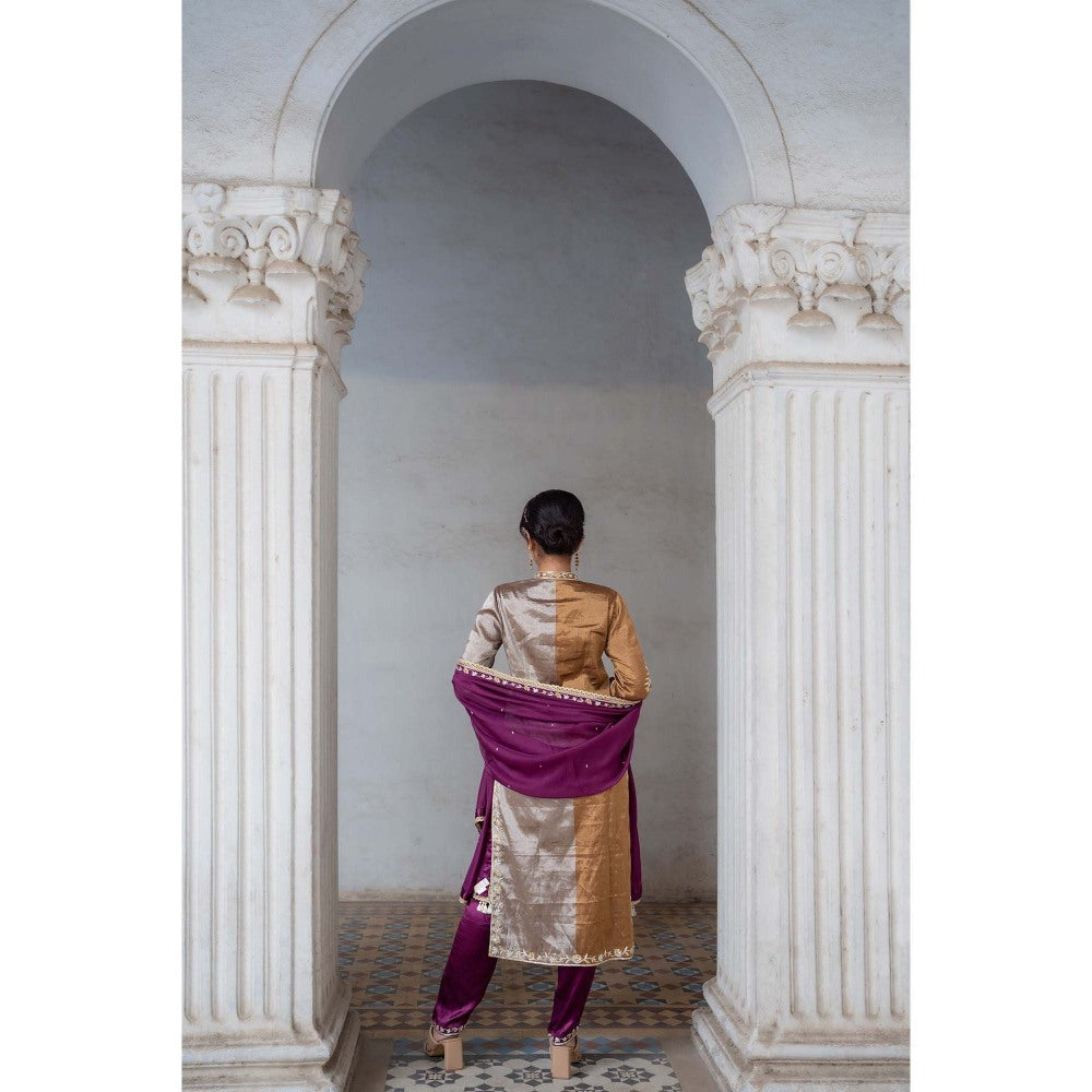Sheela Suthar Purple Kurta with Pant and Dupatta (Set of 3)