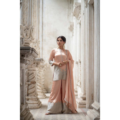 Sheela Suthar Peach Short Kurti with Palazzo and Dupatta (Set of 3)