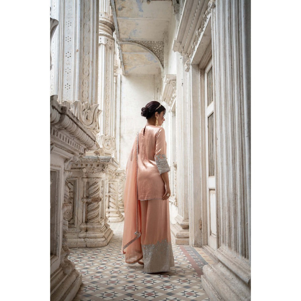 Sheela Suthar Peach Short Kurti with Palazzo and Dupatta (Set of 3)