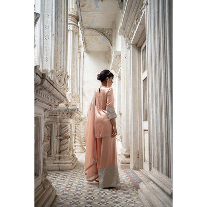 Sheela Suthar Peach Short Kurti with Palazzo and Dupatta (Set of 3)