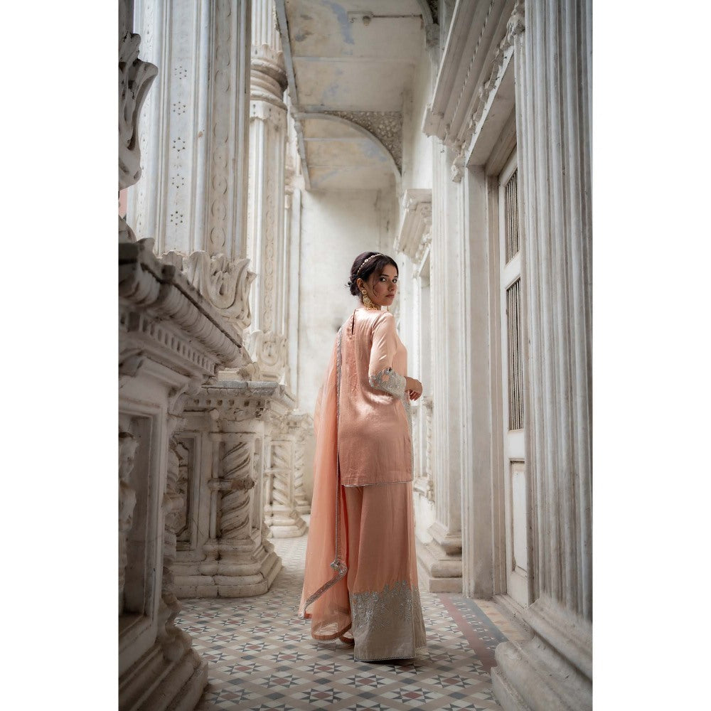 Sheela Suthar Peach Short Kurti with Palazzo and Dupatta (Set of 3)