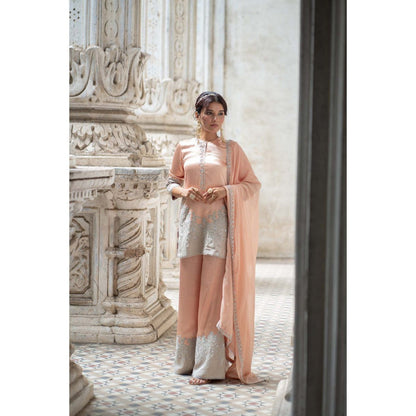 Sheela Suthar Peach Short Kurti with Palazzo and Dupatta (Set of 3)