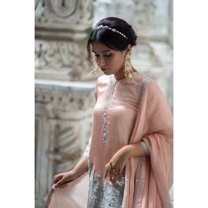 Sheela Suthar Peach Short Kurti with Palazzo and Dupatta (Set of 3)