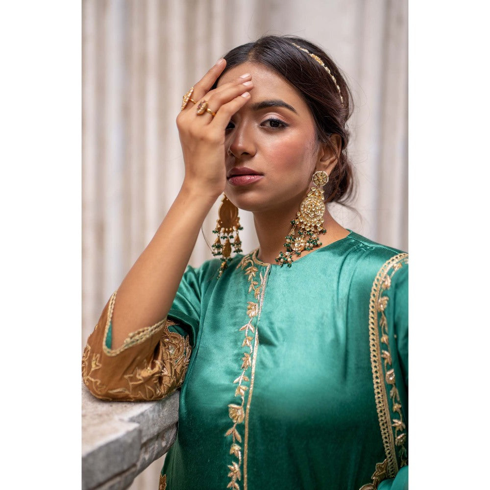 Sheela Suthar Green Short Kurti with Palazzo and Dupatta (Set of 3)