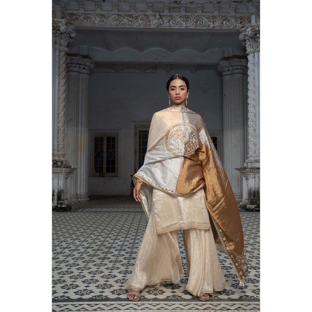 Sheela Suthar Beige Short Kurti with Sharara and Dupatta (Set of 3)