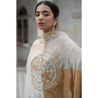 Sheela Suthar Beige Short Kurti with Sharara and Dupatta (Set of 3)