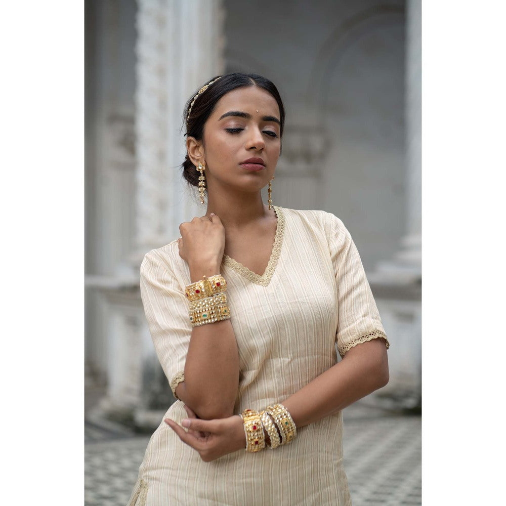 Sheela Suthar Beige Short Kurti with Sharara and Dupatta (Set of 3)