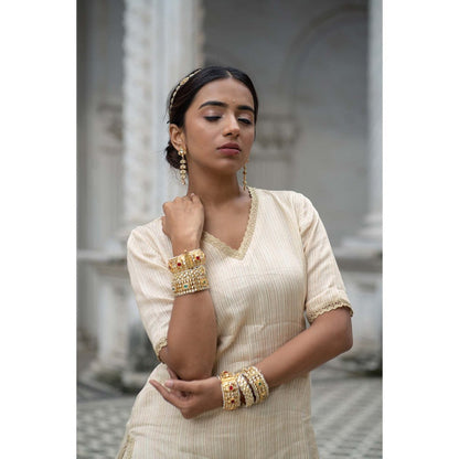 Sheela Suthar Beige Short Kurti with Sharara and Dupatta (Set of 3)