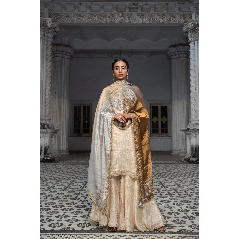 Sheela Suthar Beige Short Kurti with Sharara and Dupatta (Set of 3)