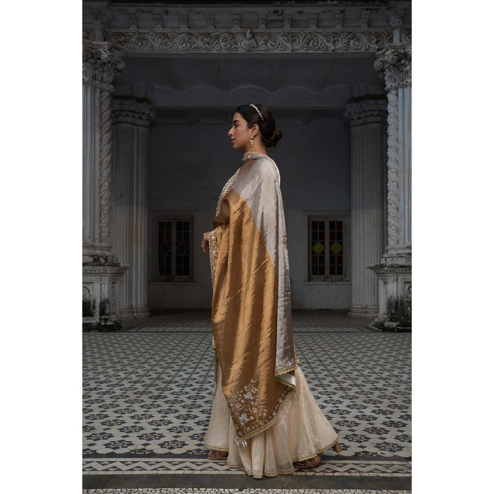 Sheela Suthar Beige Short Kurti with Sharara and Dupatta (Set of 3)