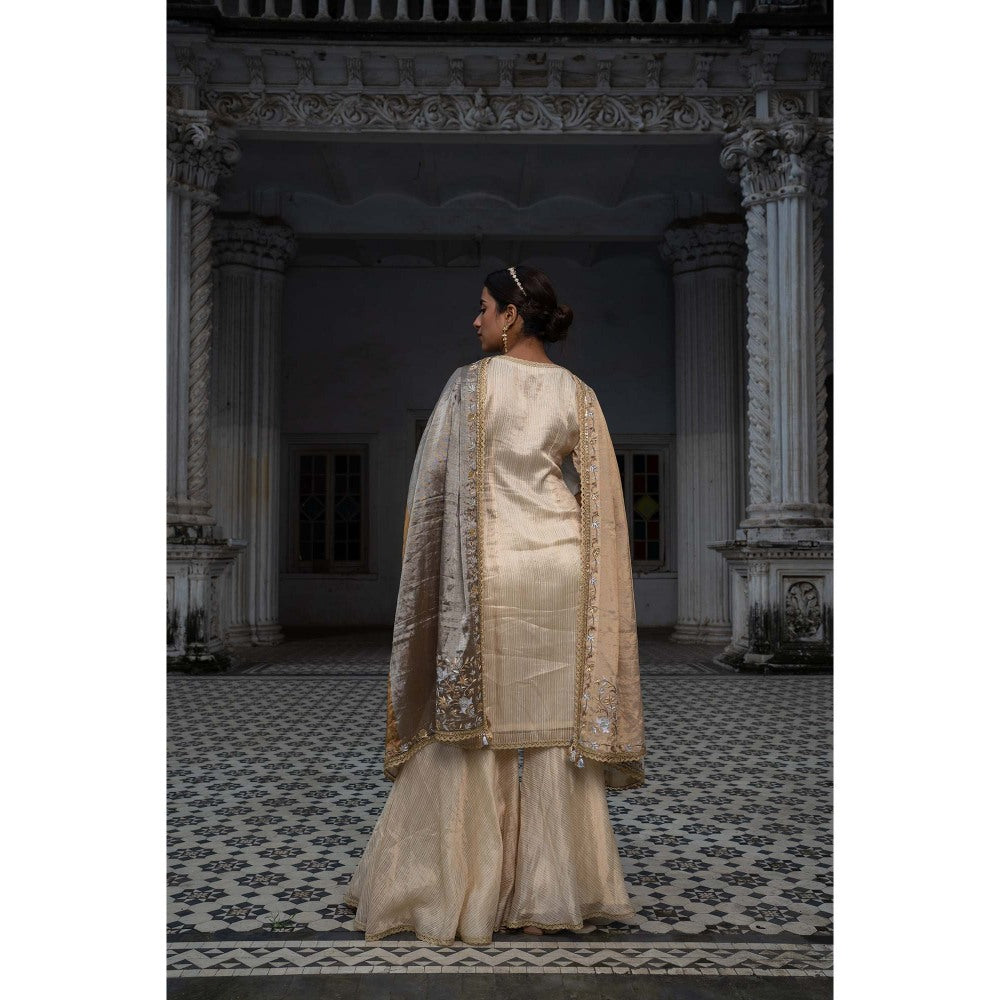 Sheela Suthar Beige Short Kurti with Sharara and Dupatta (Set of 3)