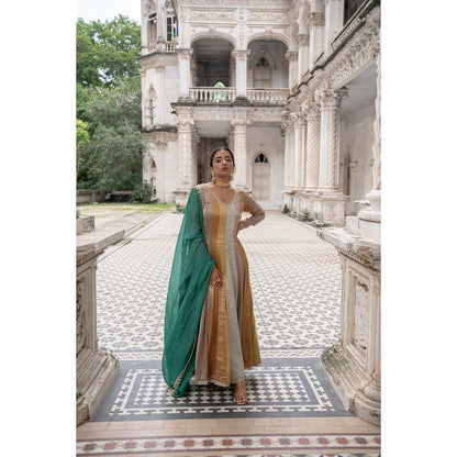 Sheela Suthar Multi-Colour Signature Tissue Anarkali with Pant and Dupatta (Set of 3)