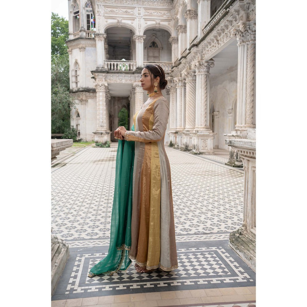 Sheela Suthar Multi-Colour Signature Tissue Anarkali with Pant and Dupatta (Set of 3)