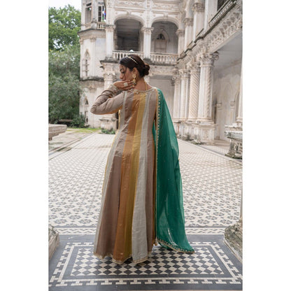 Sheela Suthar Multi-Colour Signature Tissue Anarkali with Pant and Dupatta (Set of 3)