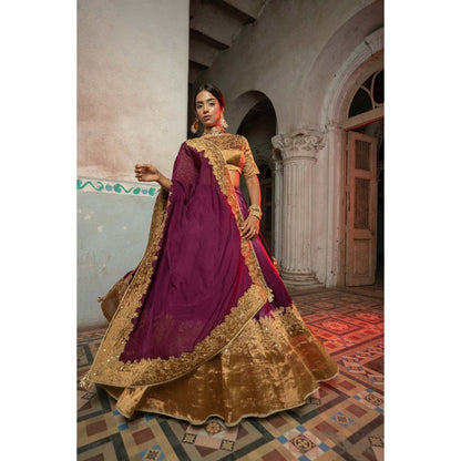 Sheela Suthar Purple Cutwork Lehenga with Blouse, Dupatta and Cancan Skirt (Set of 4)