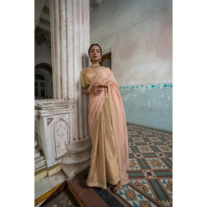 Sheela Suthar Gold Saree with Stitched Blouse