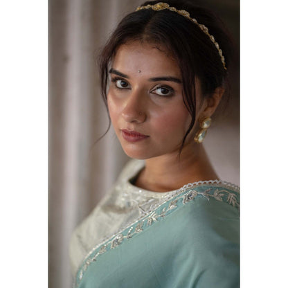 Sheela Suthar Silver Saree with Stitched Blouse