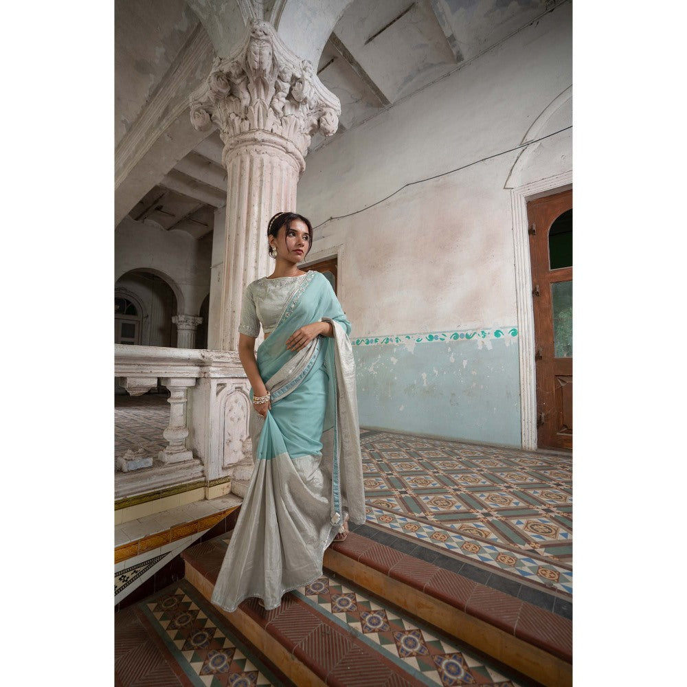 Sheela Suthar Silver Saree with Stitched Blouse