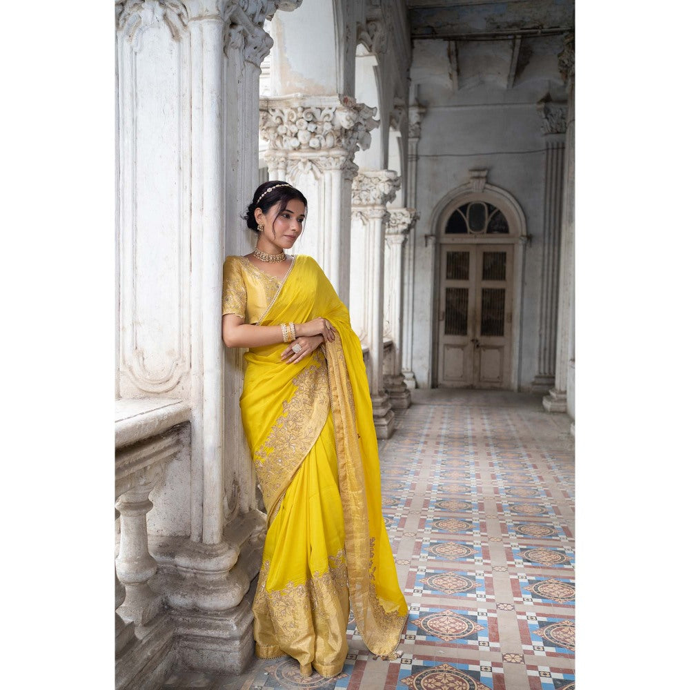 Sheela Suthar Yellow Saree with Stitched Blouse