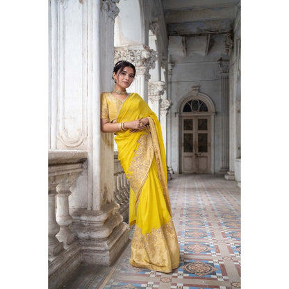 Sheela Suthar Yellow Saree with Stitched Blouse