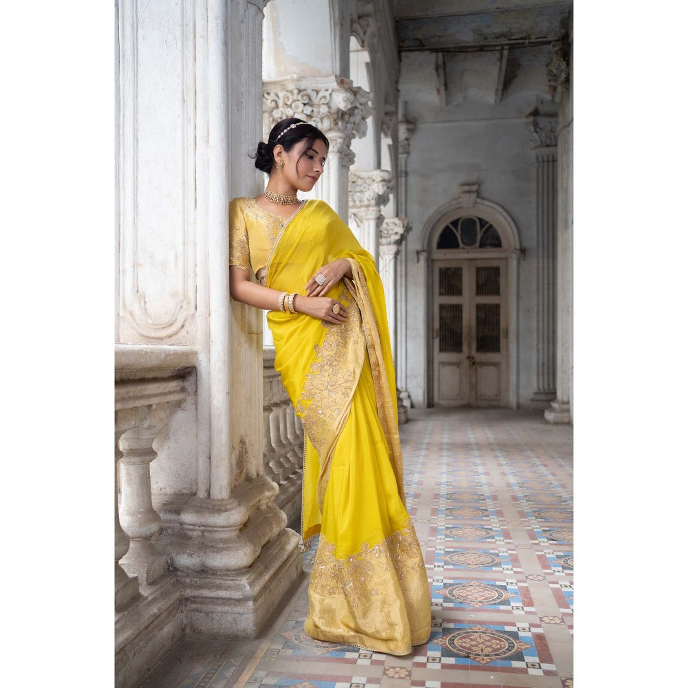 Sheela Suthar Yellow Saree with Stitched Blouse
