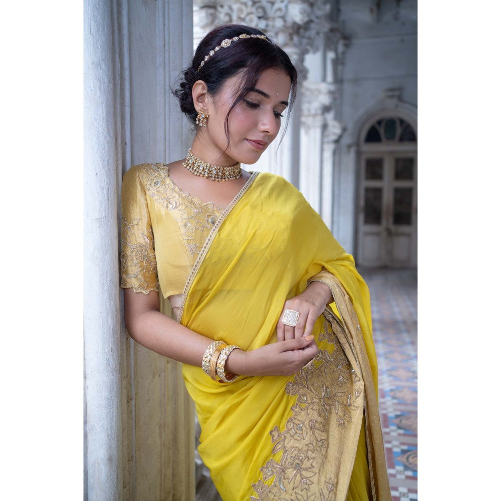 Sheela Suthar Yellow Saree with Stitched Blouse