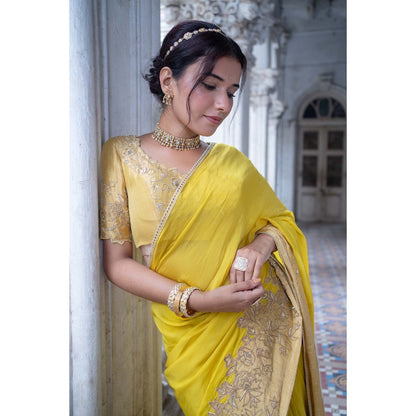Sheela Suthar Yellow Saree with Stitched Blouse
