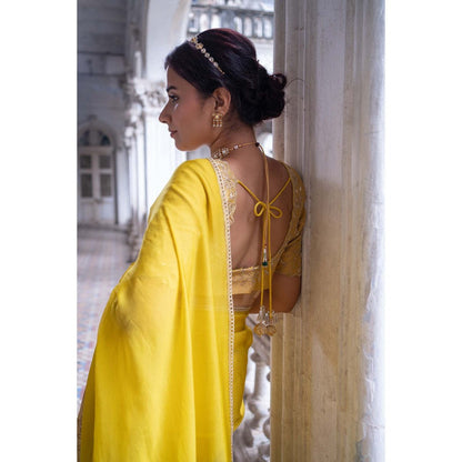 Sheela Suthar Yellow Saree with Stitched Blouse