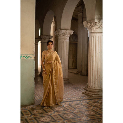 Sheela Suthar Gold Tissue Saree with Stitched Blouse
