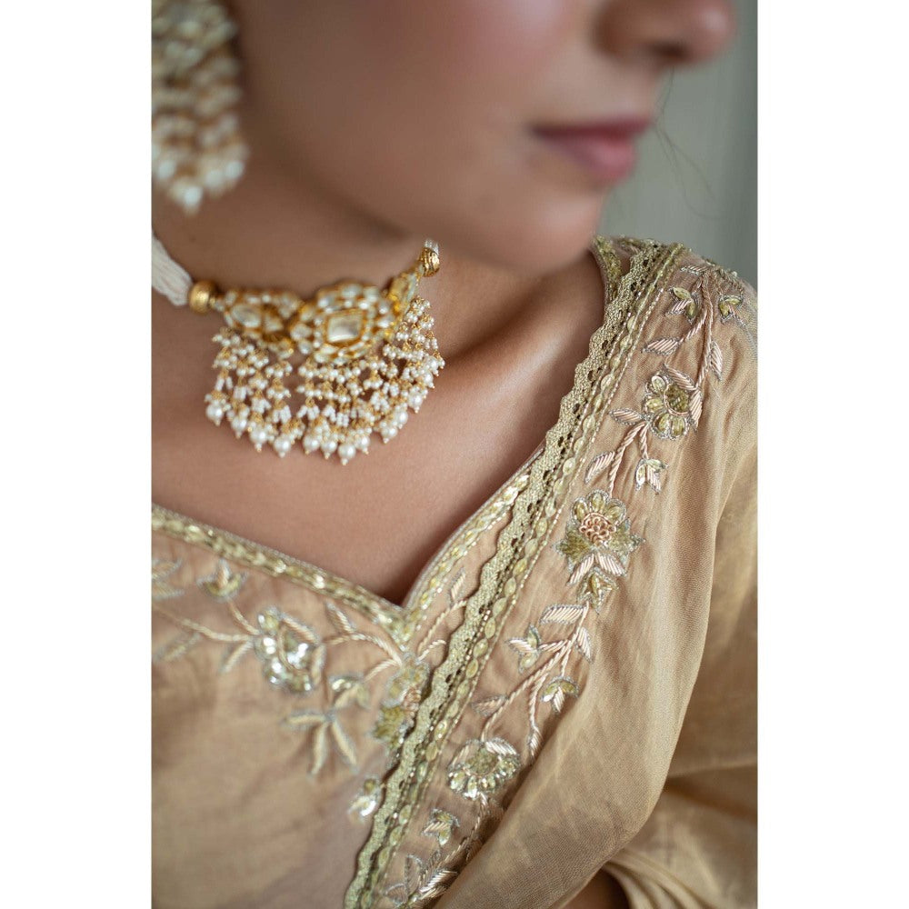 Sheela Suthar Gold Tissue Saree with Stitched Blouse