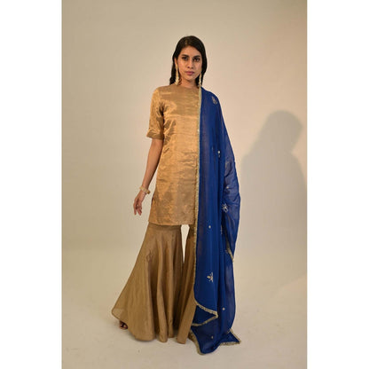 Sheela Suthar Signature Zari Tissue Gold Kurti with Sharara and Dupatta. (Set of 3)
