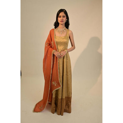 Sheela Suthar Signature Zari Gold Anarkali Paired with Dupatta. (Set of 2)