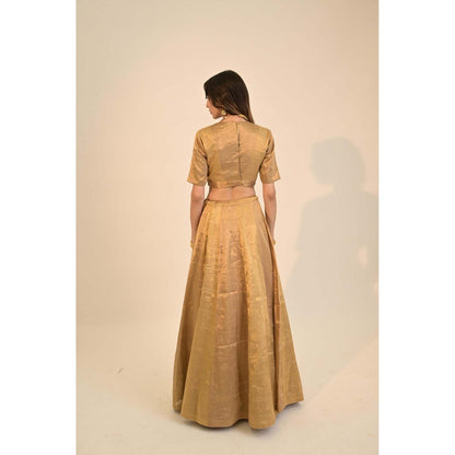 Sheela Suthar Zari Gold Lehenga with Blouse, Dupatta and Cancan Skirt (Set of 4)