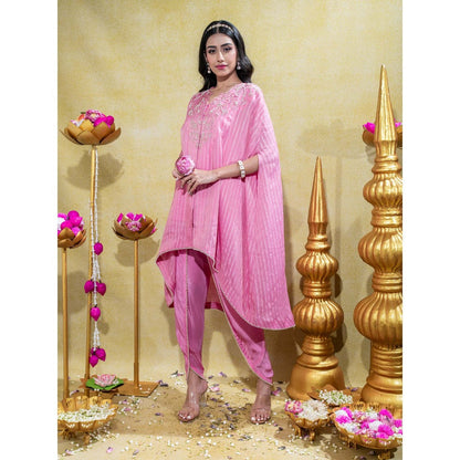 Sheela Suthar Soft Pink Asymmetric Embroidered Cape Top with Slip and Dhoti (Set of 3)
