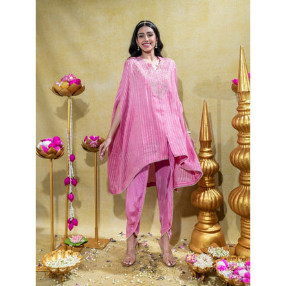 Sheela Suthar Soft Pink Asymmetric Embroidered Cape Top with Slip and Dhoti (Set of 3)