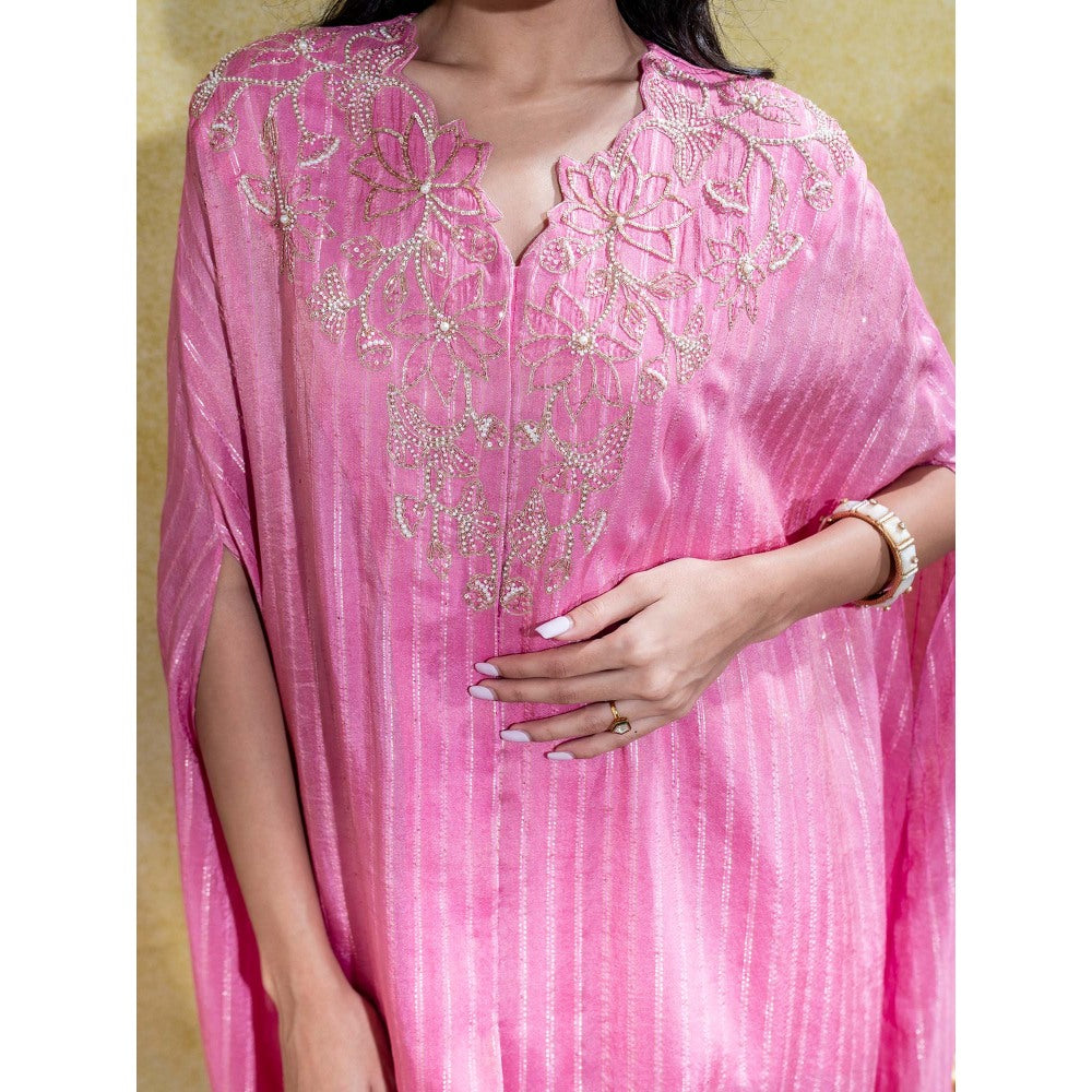 Sheela Suthar Soft Pink Asymmetric Embroidered Cape Top with Slip and Dhoti (Set of 3)