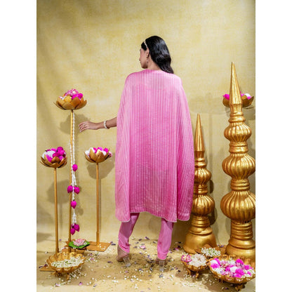Sheela Suthar Soft Pink Asymmetric Embroidered Cape Top with Slip and Dhoti (Set of 3)