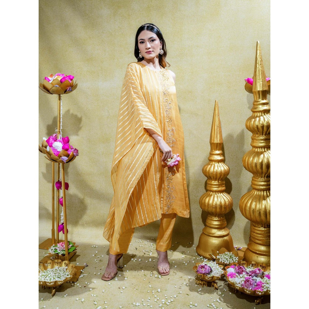 Sheela Suthar Muted Mustard Asymmetric Embroidered Kurta and Pant (Set of 2)