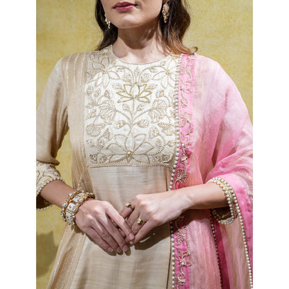 Sheela Suthar Ivory Embroidered Anarkali with Pant and Dupatta (Set of 3)