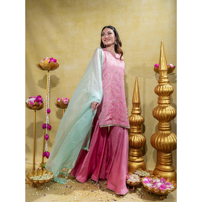 Sheela Suthar Soft Pink Embroidered Kurti with Sharara and Dupatta (Set of 3)
