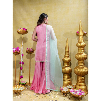 Sheela Suthar Soft Pink Embroidered Kurti with Sharara and Dupatta (Set of 3)