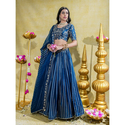 Sheela Suthar Blue Blouse with Lehenga, Dupatta and Cancan Skirt (Set of 4)