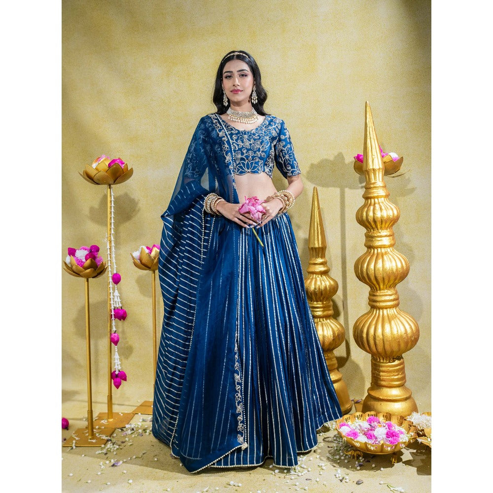 Sheela Suthar Blue Blouse with Lehenga, Dupatta and Cancan Skirt (Set of 4)