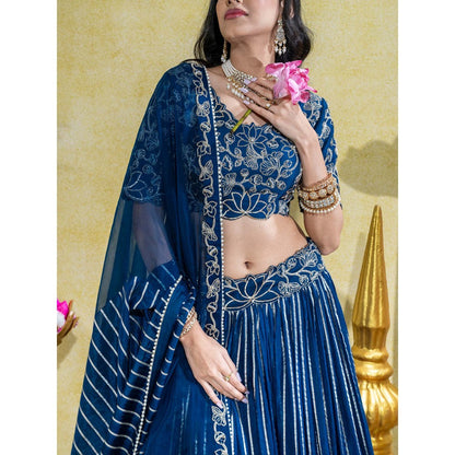 Sheela Suthar Blue Blouse with Lehenga, Dupatta and Cancan Skirt (Set of 4)