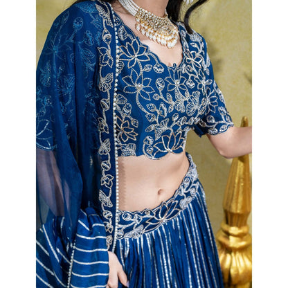 Sheela Suthar Blue Blouse with Lehenga, Dupatta and Cancan Skirt (Set of 4)