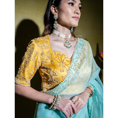 Sheela Suthar Blue Embroidered Saree with Stitched Blouse