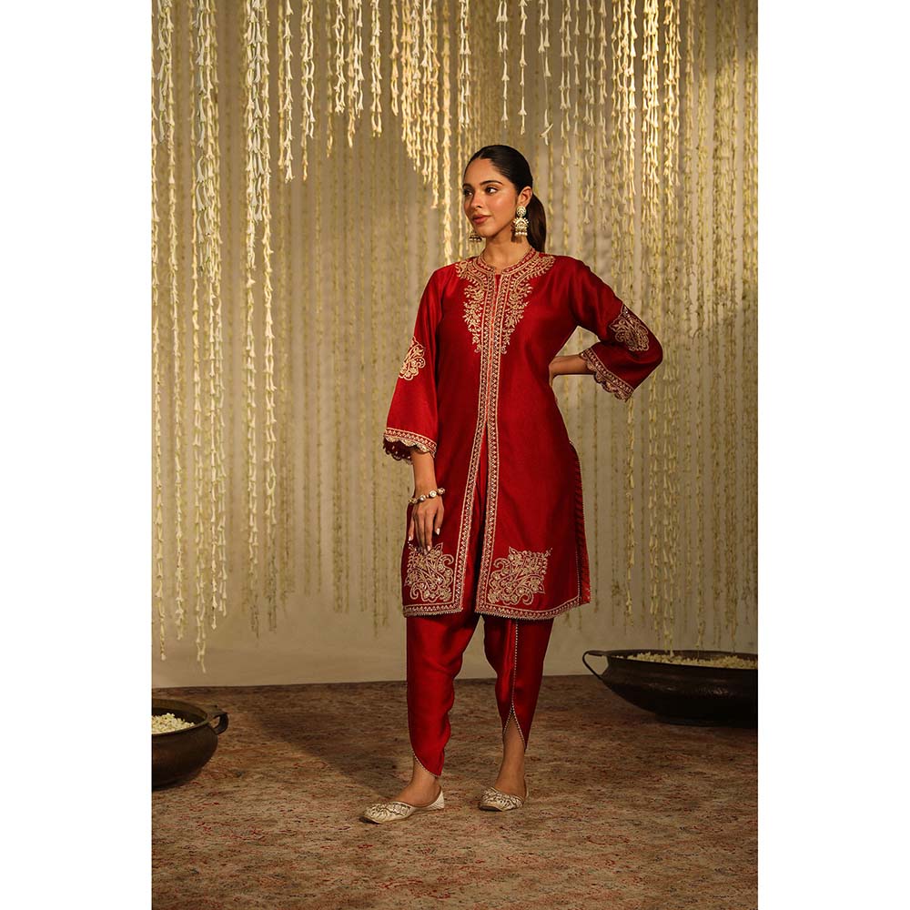 Sheetal Batra Gulbano Kurta & Dhoti-Red (Set of 2)