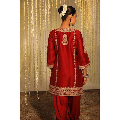 Sheetal Batra Mehak Kurta & Salwar with Dupatta-Red (Set of 3)
