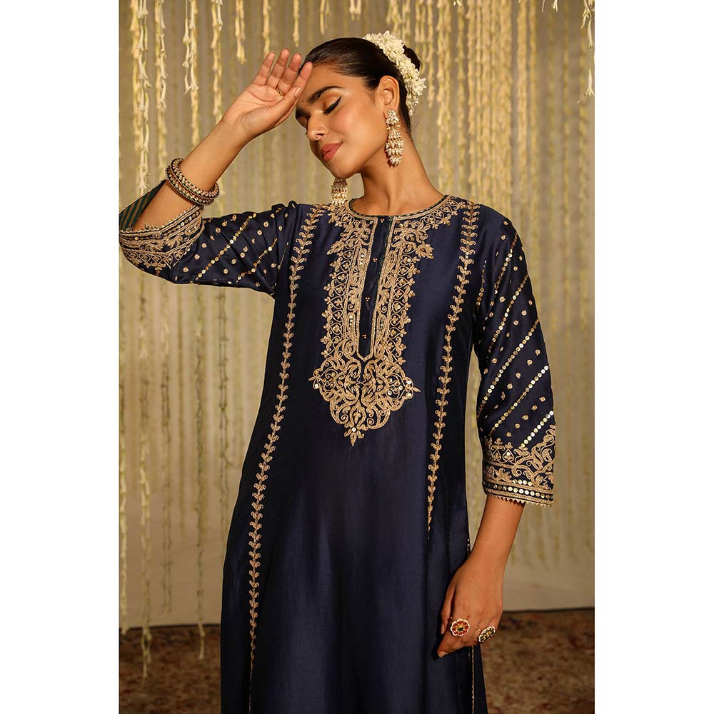 Sheetal Batra Sabirah Kurta & Palazzo with Dupatta-Blue (Set of 3)