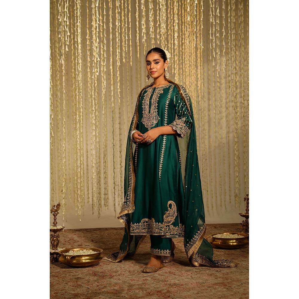Sheetal Batra Sabirah Kurta & Palazzo with Dupatta-Green (Set of 3)